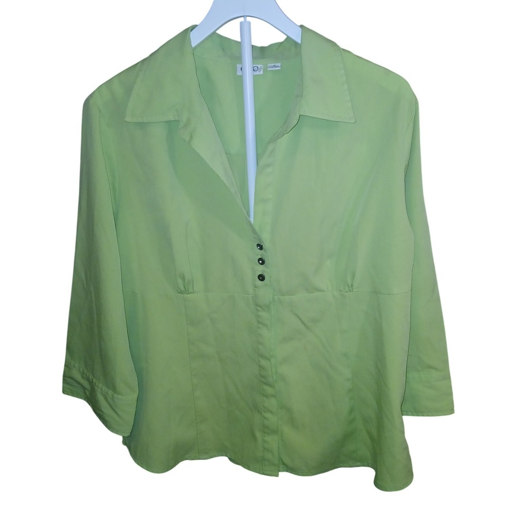 Cato Womens XL Lime Green 3/4 Sleeve Button Front Empire Waist Blouse Top